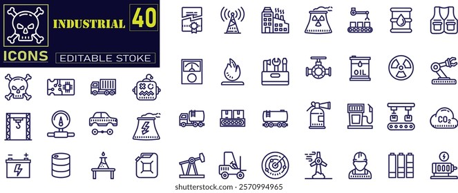 ndustrial linear icons collection.  Automation, Internet, Connection, Database, Machine Learning, Manufacturing.