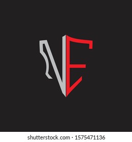 NE Abstract logo monogram with shield elements isolated on black background