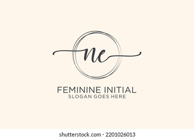 Monograma de belleza NE y elegante logo de diseño para escritura a mano de marca inicial, boda, moda, floral y botánica con plantilla creativa.