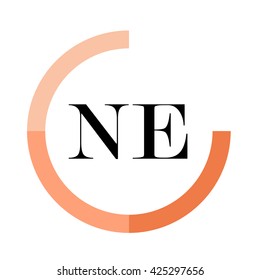 NE business logo icon design template elements. Orange color vectors. Design identity in circle. Alphabet letter