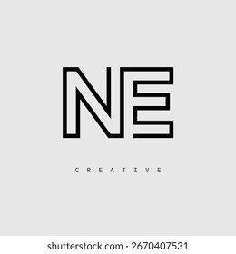 NE Creative Letter Logo – Monograma de línea mínima en negro para el diseño moderno de identidad de marca.