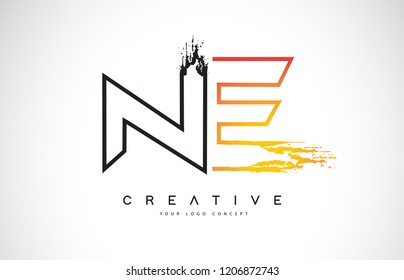 NE Creative Modern Logo Design Vetor with Orange and Black Colors. Monogram Stroke Letter Design.
