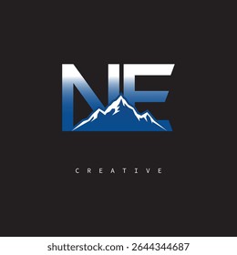 NE Creative Mountain Logo Bold Gradient Letter mark Branding Design for Business Outdoor Brands