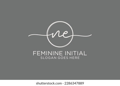 Logo de escritura a mano NE con el logotipo de vector de plantilla de círculo de la firma inicial, boda, moda, floral y botánica con plantilla creativa.