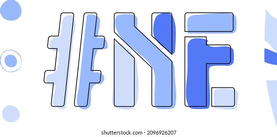 NE Hashtag. Aislar las letras del doodle de las curvas. Colores azules. La etiqueta #NE es abreviatura del estado norteamericano de Nebraska para redes sociales, recursos web, aplicaciones móviles.