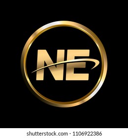NE initial circle company logo gold black background