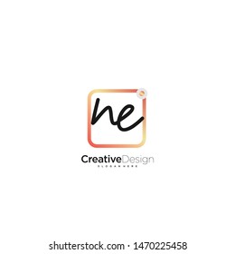 NE initial handwriting with color logo icon template vector.