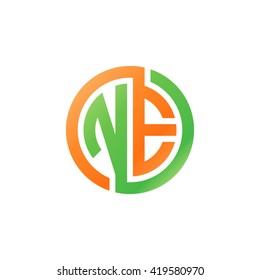 NE initial letters looping linked circle logo orange green