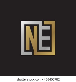 NE initial letters looping linked square elegant logo golden silver black background