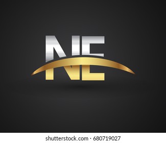 NE initial logo company name colored gold and silver swoosh design. vector logo for business and company identity.
