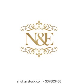 N&E Initial logo. Ornament ampersand monogram golden logo
