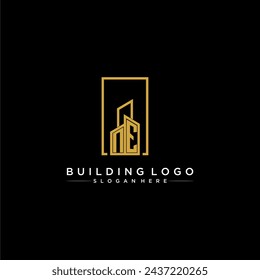 NE initial monogram building logo for real estate with creative square style design