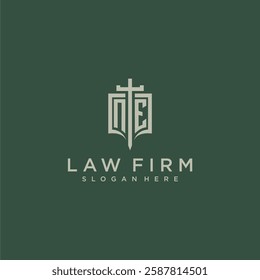 NE initial monogram for law firm with sword and shield logo image