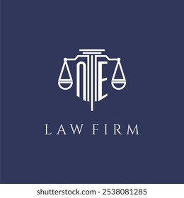 Monograma inicial NE para el logotipo del bufete de abogados con Imagen de Vector de escalas