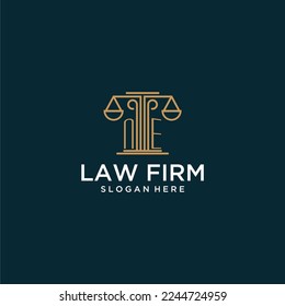 NE initial monogram logo for lawfirm with scale vector design