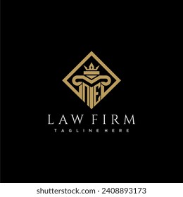 Logotipo de monograma inicial NE para la firma de abogados con pilar en diseño cuadrado creativo