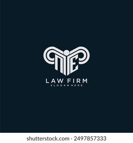 Firma de abogados de logotipo de monograma inicial NE con diseño de pilar