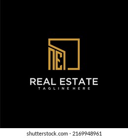 Logotipo de monograma inicial NE para el diseño inmobiliario con imagen cuadrada creativa