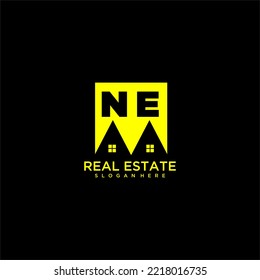NE initial monogram logo real estate in square style design