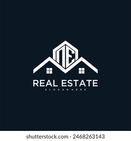 Logo de monograma inicial NE para bienes raíces con diseño creativo de techo y Imagen para el hogar