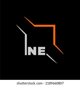 NE logotipo técnico monocromático inicial con diseño cuadrado