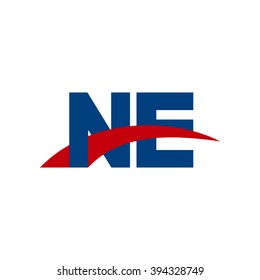 NE initial overlapping swoosh letter logo blue red