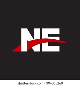 NE initial overlapping swoosh letter logo white red black background