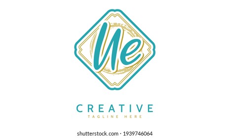 Iniciales NE, vector de logotipo de escritura a mano