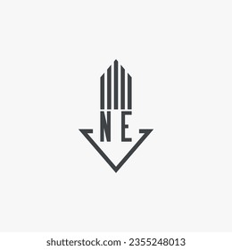 Ilustración del material del logotipo inmobiliario de NE. vector de logotipo