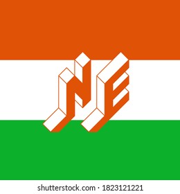 NE - international 2-letter code or National domain of Niger. N and E - Monogram or logotype. Isometric 3d font for design. Three-dimension letters. Vector.