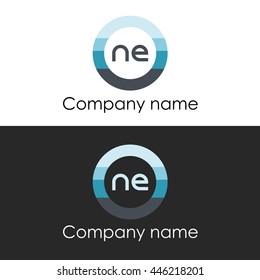 NE letter circle shape icon logo white blue