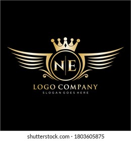 Letra NE Inicial con plantilla de logotipo de ala real.
