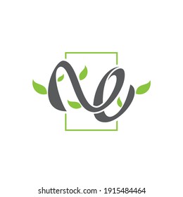 Carta NE con hoja en estilo abstracto para tu mejor símbolo de negocio. Ilustración del vector EPS.8 EPS.10