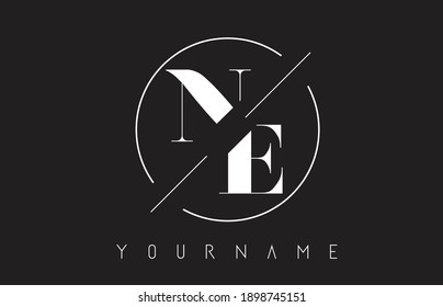 NE Letter Logo with Cutted and Intersected Design and Round Frame Vector Illustration