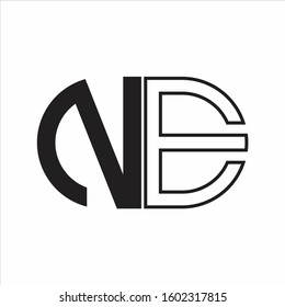 NE Letter logo monogram with oval shape negative space design template white background
