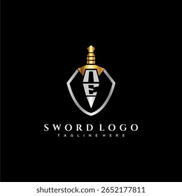 NE carta monograma de luxo para escudo e espada estilo imagem