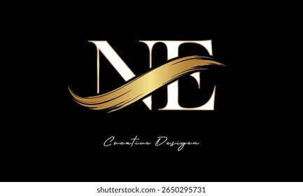 NE Letter Monogram Logo – Elegant Gold Brush Stroke Letter mark for Luxury Branding, Fashion, Boutique  Premium Identity Design
