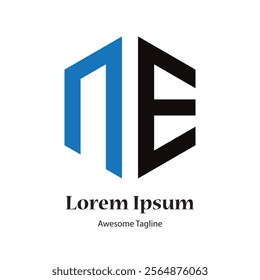 NE letter polygon shape logo design icon