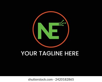 NE Letter Technology Logo Design. Creative Modern N E Letters Icon Vector.