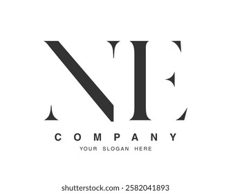 NE logo design. Initial letter n and e serif font style. Creative classic company name typography. Trendy logotype or identity. Vector illustration.
