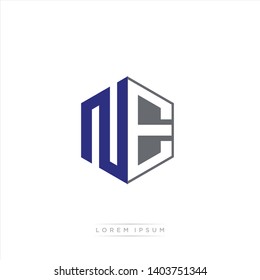 NE Logo Initial Monogram Negative Space Design Template With Blue Navy and Grey color