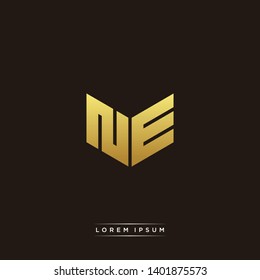 NE Logo Letter Initial Logo Designs Templete with Gold and Black Background