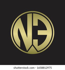 NE Logo monogram circle with piece ribbon style on gold colors