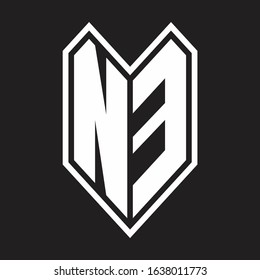 NE Logo monogram with emblem line style isolated on black background