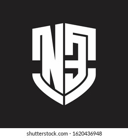 NE Logo monogram with emblem shield shape design isolated on black background