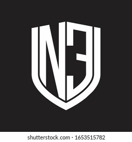 NE Logo monogram with emblem shield design isolated on black background