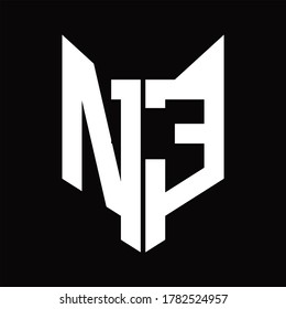NE Logo monogram with fox head shape design template