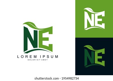 Monograma del logotipo de NE con naturaleza de hoja verde biología orgánica curva forma de diseño de vector premium