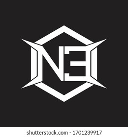 Monograma de logotipo NE con modelo hexagonal y de diseño de forma de cuatro ejes