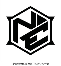 NE Logo monogram with hexagon and sharp shape design template